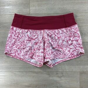 Lululemon Size 4 Low Rise Run Times II 4" Shorts Floral Bloom Star Ruby Red